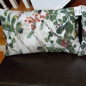 Pottery Barn Painted Holly Branch Pillow NWT 16x26" Christmas +New PB Inserts